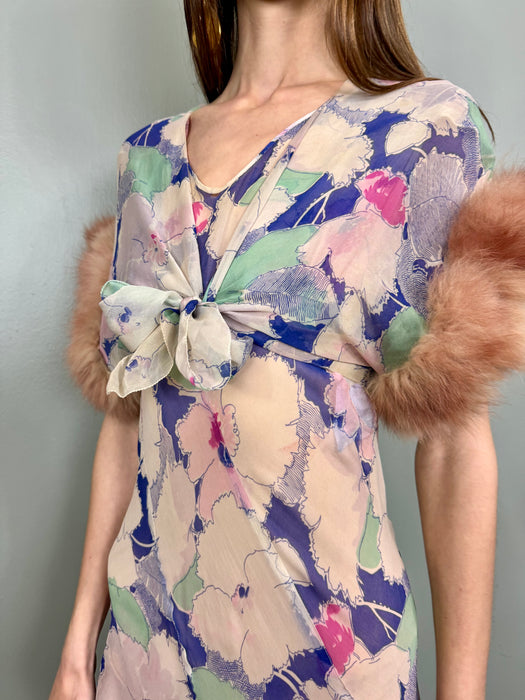 Marianne, 30s bias cut long floral dress and bolero