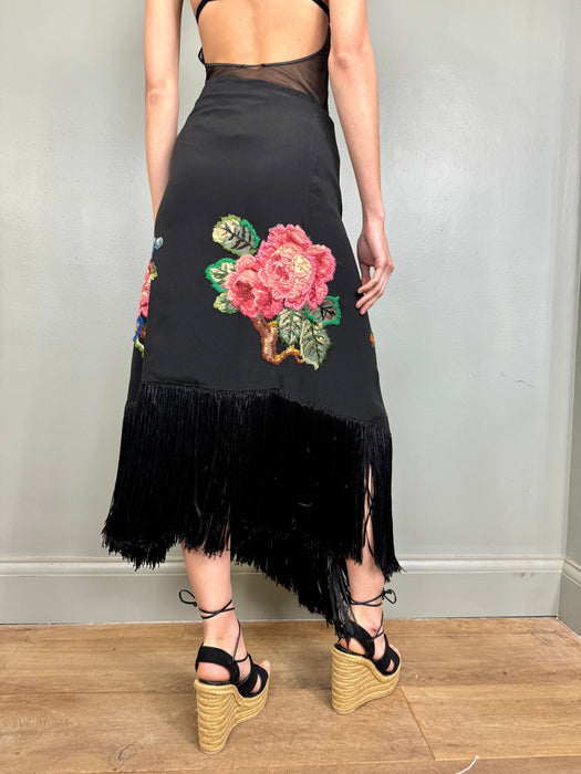 Stevie, 20s hand embroidered fringed skirt