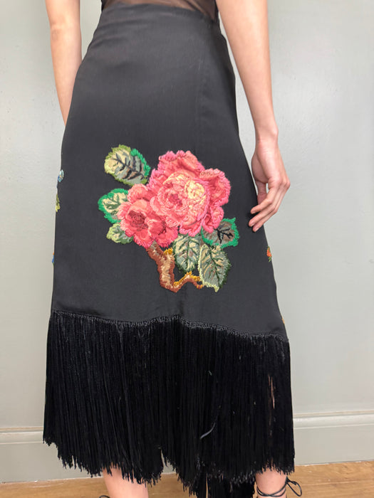 Stevie, 20s hand embroidered fringed skirt
