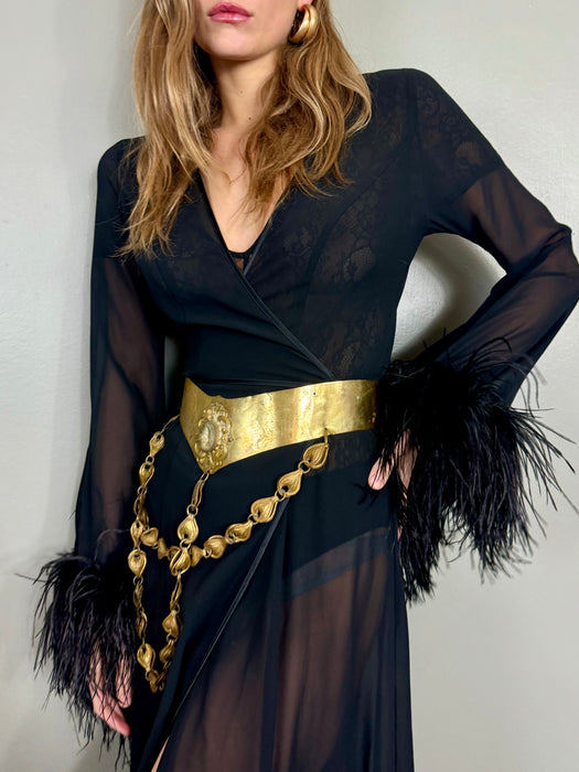 Danielle, vintage feather wrap dress