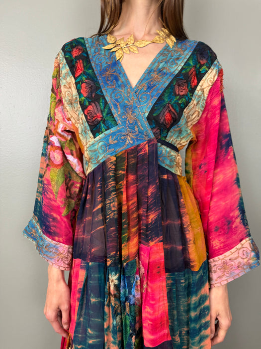 Addy, 70s silk patchwork silk beaded wrap dress