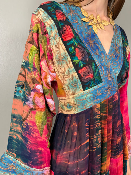 Addy, 70s silk patchwork silk beaded wrap dress