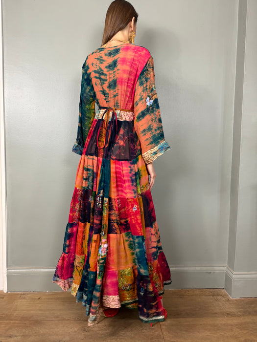 Addy, 70s silk patchwork silk beaded wrap dress