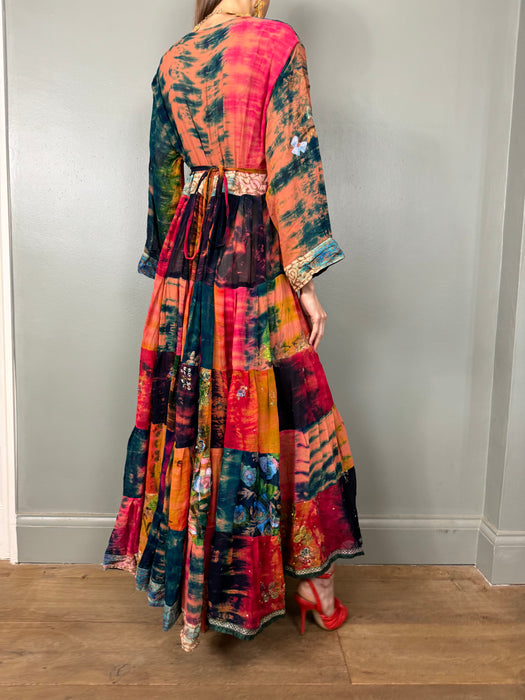 Addy, 70s silk patchwork silk beaded wrap dress