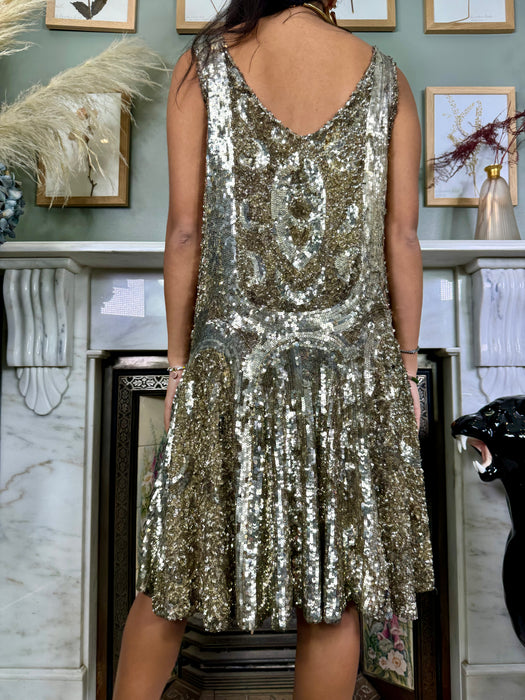 Vivian, 20s light gold sequins flapper dress