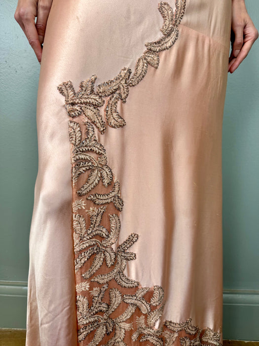 Apero, 30s pink bias cut beaded silk dress