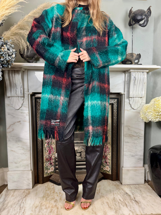 Amanda, vintage plaid fringed coat