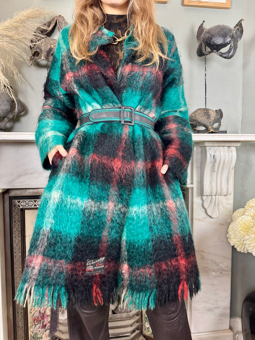 Amanda, vintage plaid fringed coat