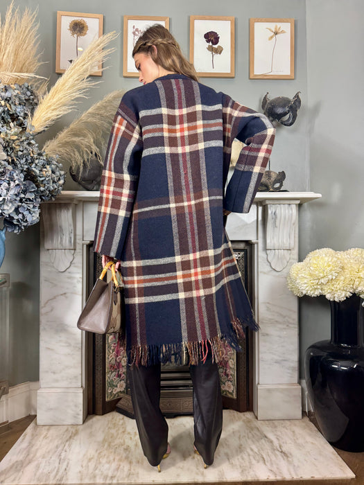 Lense, vintage plaid fringed coat