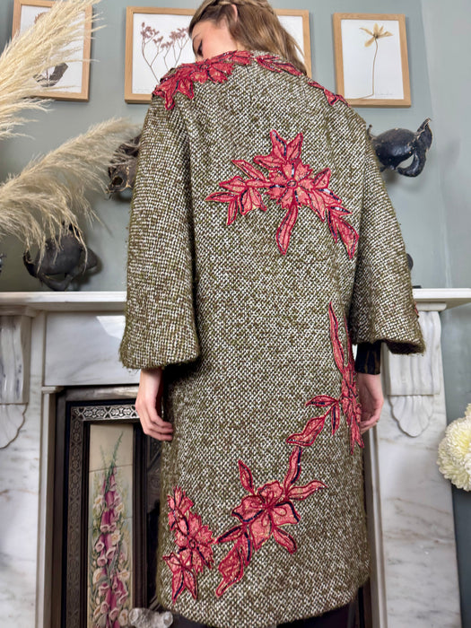 Kamala, one-off original 40s tweed coat with floral appliqués