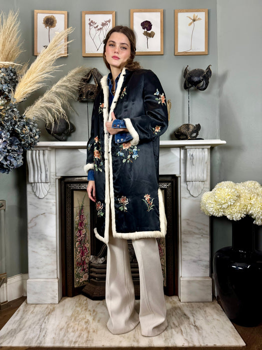 Nicola, Oriental 30s sik embroidered fur lined coat