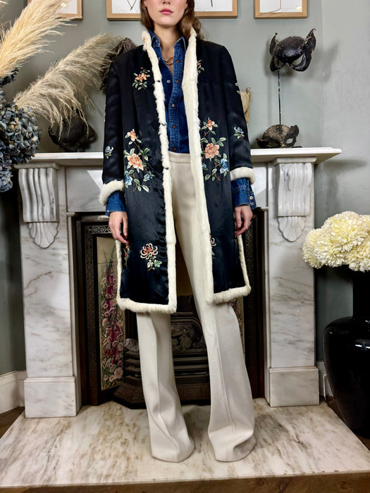 Nicola, Oriental 30s sik embroidered fur lined coat