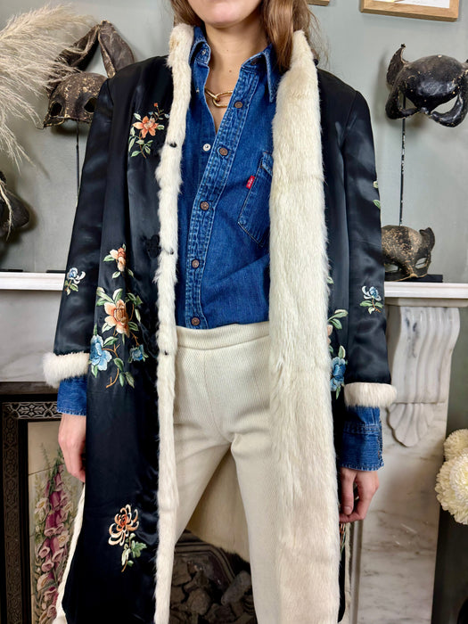 Nicola, Oriental 30s sik embroidered fur lined coat