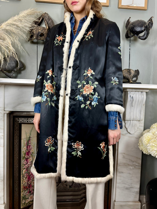 Nicola, Oriental 30s sik embroidered fur lined coat