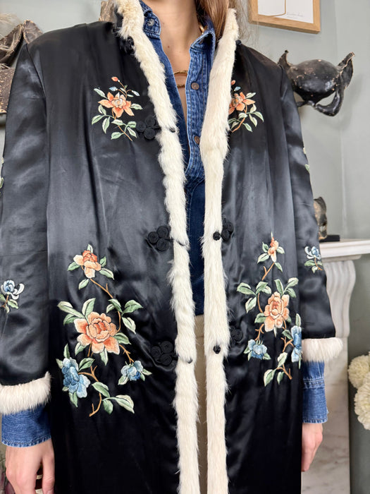 Nicola, Oriental 30s sik embroidered fur lined coat