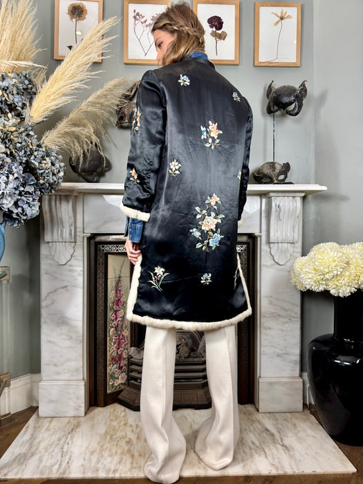 Nicola, Oriental 30s sik embroidered fur lined coat