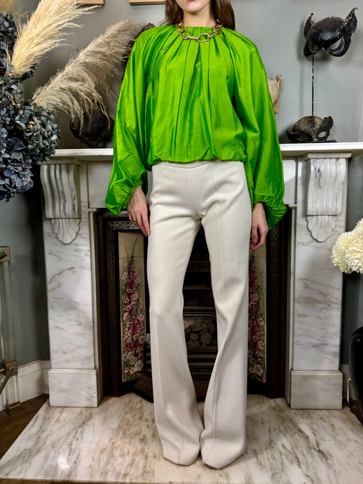 Bodil, green silk pleated blouse