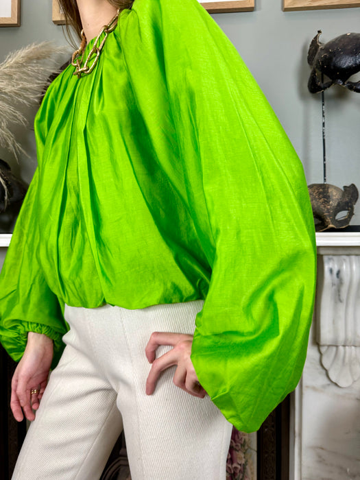 Bodil, green silk pleated blouse