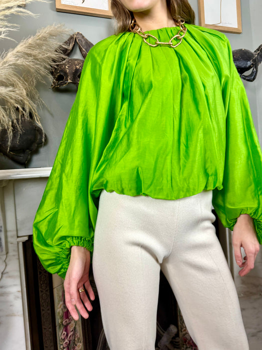 Bodil, green silk pleated blouse