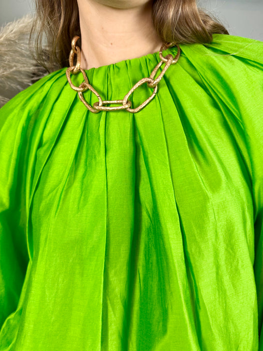 Bodil, green silk pleated blouse