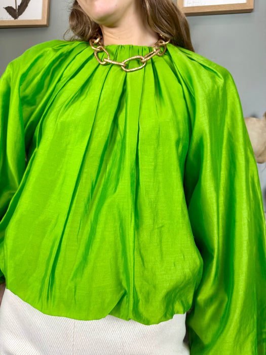 Bodil, green silk pleated blouse