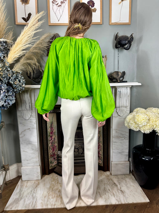 Bodil, green silk pleated blouse