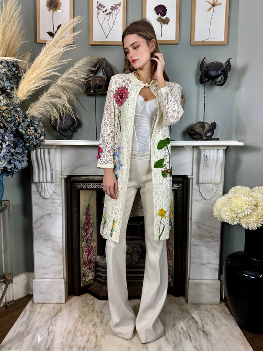 Alberta, 70s white lace and floral coat