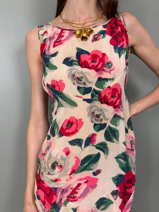 Clara, 30s silk floral bias cut dress