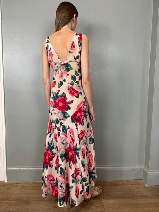 Clara, 30s silk floral bias cut dress