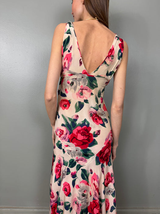 Clara, 30s silk floral bias cut dress