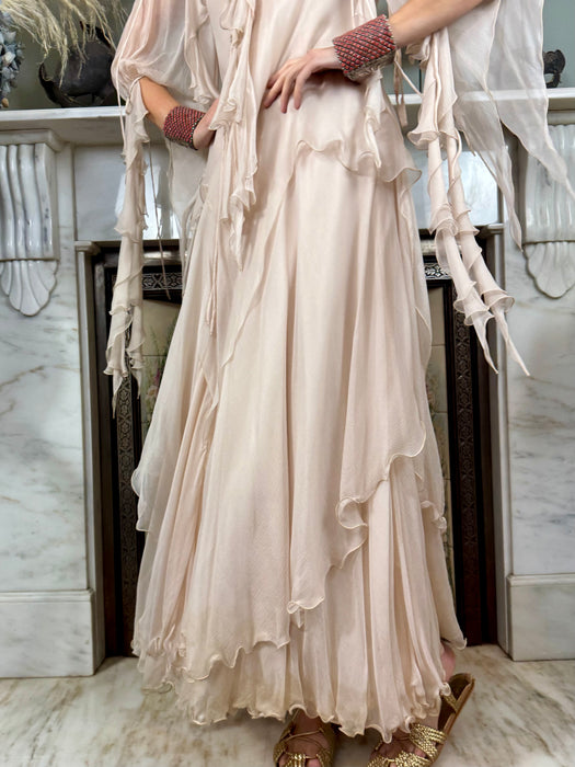 Gina Fratini, 70s blush pink chiffon goddess gown