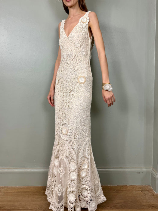 Ralph Lauren, Y2K cream crochet long dress