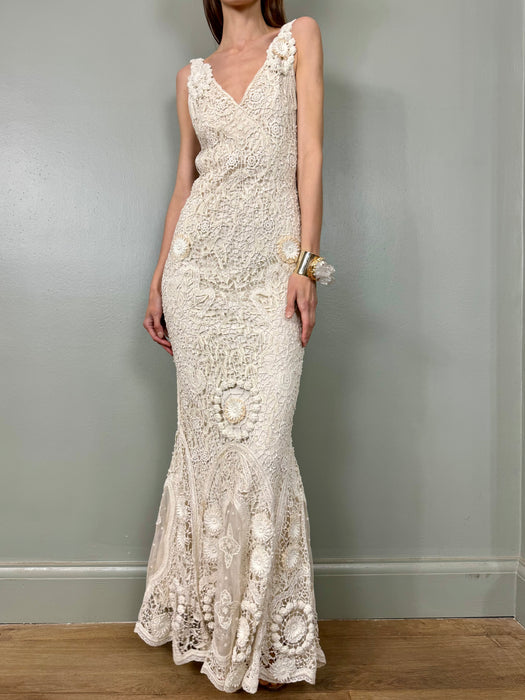 Ralph Lauren, Y2K cream crochet long dress