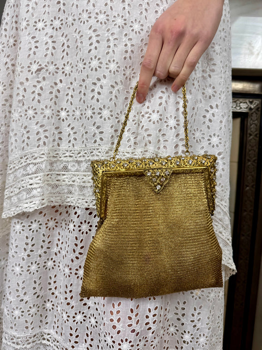 Leslie, 20s gold chainmail diamanté bag