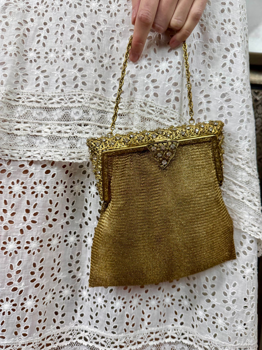 Leslie, 20s gold chainmail diamanté bag