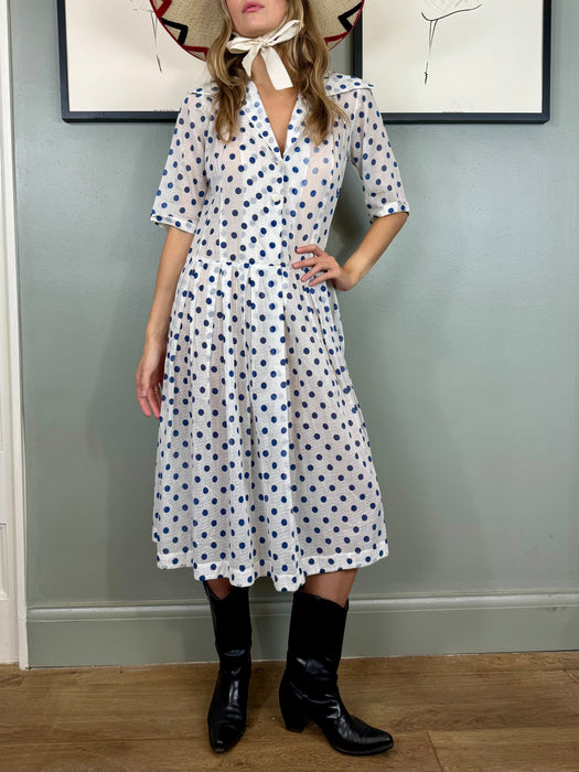 Francine, 40s French blue dot cotton dress