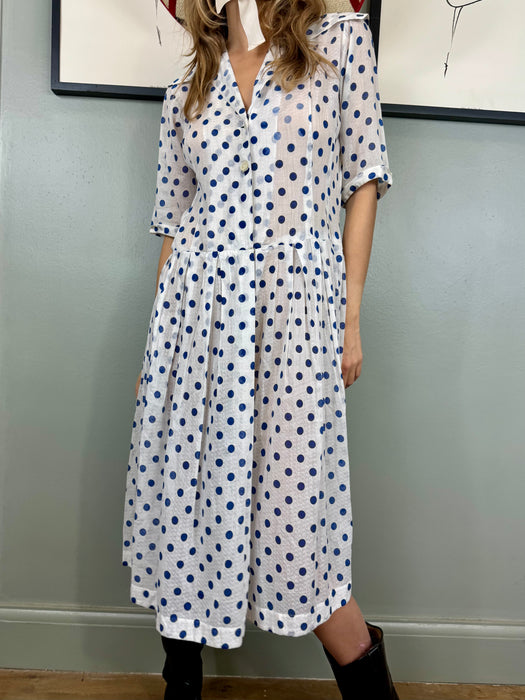 Francine, 40s French blue dot cotton dress