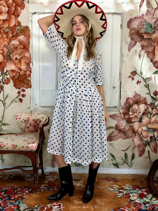 Francine, 40s French blue dot cotton dress