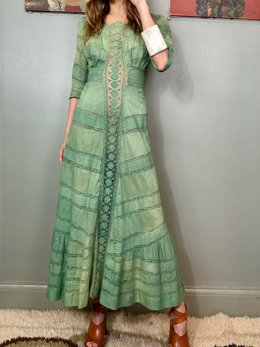 Matcha, Victorian hand dyed cotton and lace dress