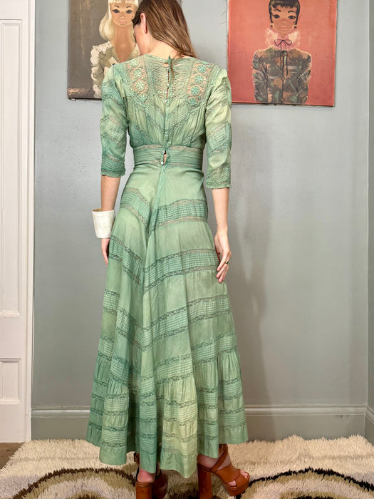 Matcha, Victorian hand dyed cotton and lace dress