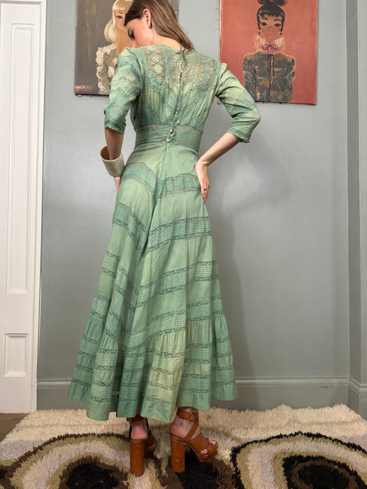 Matcha, Victorian hand dyed cotton and lace dress