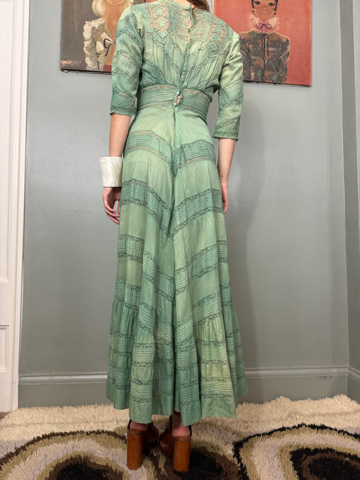 Matcha, Victorian hand dyed cotton and lace dress