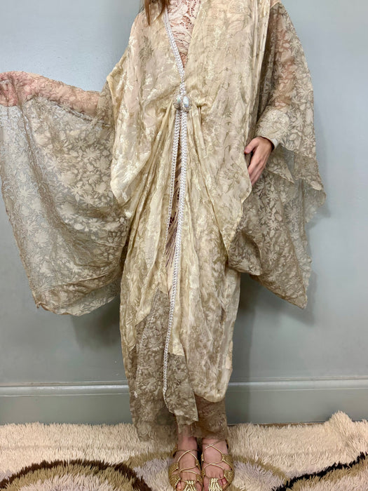 Eva, 20s silk lamé and silver lace robe