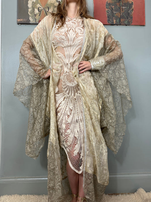 Eva, 20s silk lamé and silver lace robe