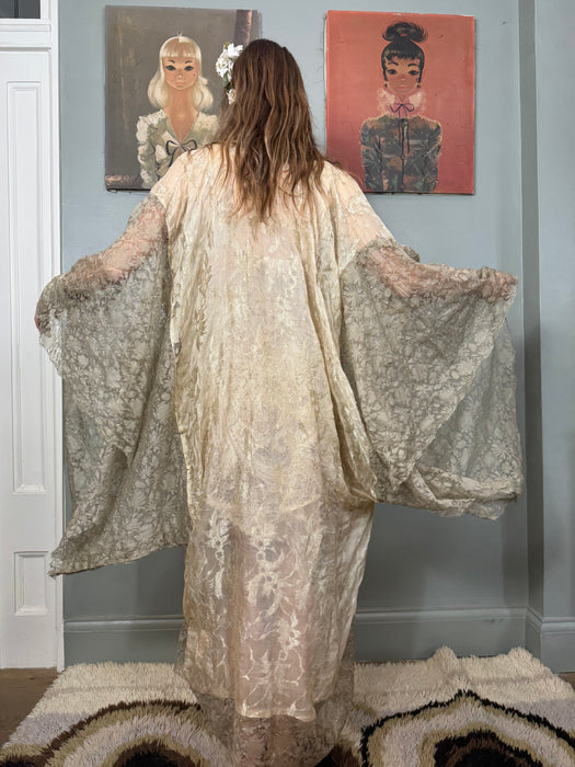 Eva, 20s silk lamé and silver lace robe