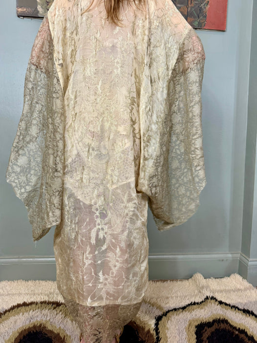 Eva, 20s silk lamé and silver lace robe