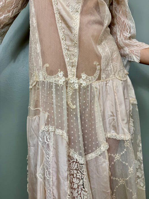 Amandine, 40s mixed lace and silk dress