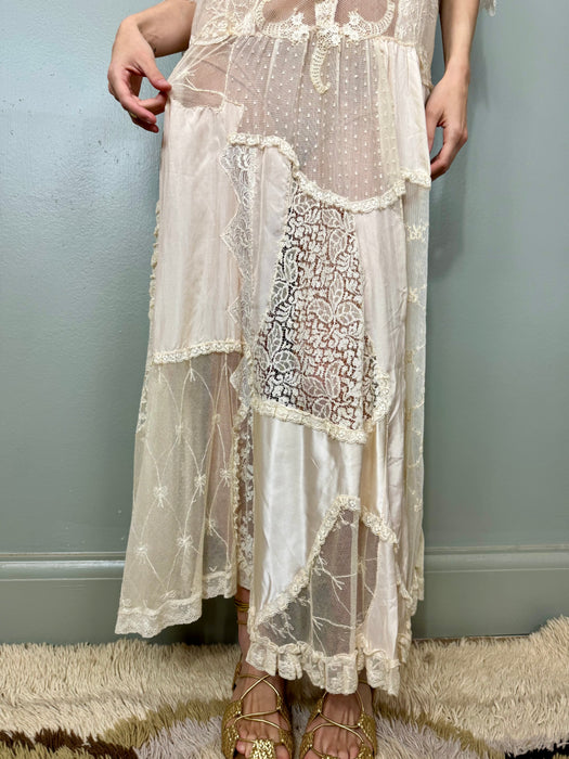 Amandine, 40s mixed lace and silk dress