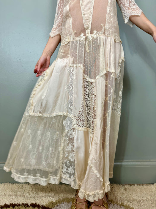 Amandine, 40s mixed lace and silk dress