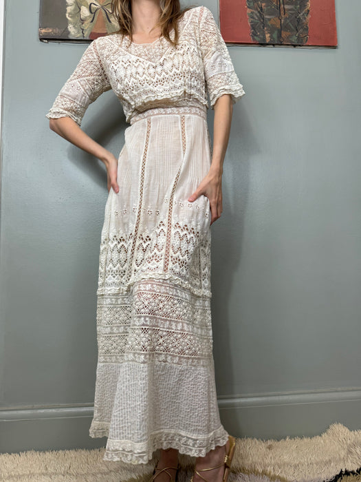 Edna, Victorian white lace cotton dress